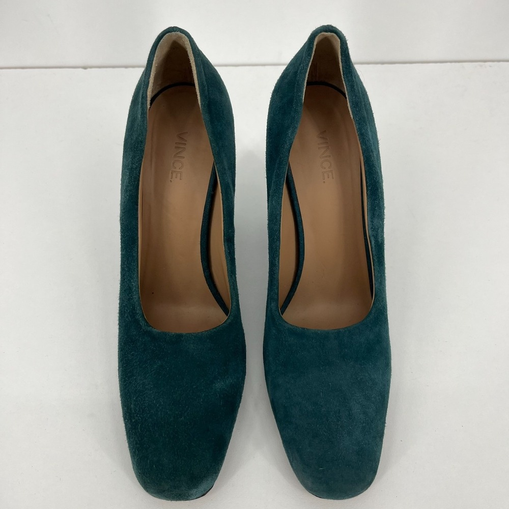 Vince Teal Green Suede Block Heel Pumps - Picture 3 of 9
